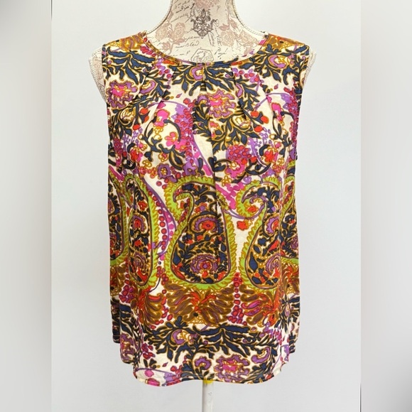 Talbots Tops - Talbots navy and pink paisley print sleeveless top size 14P